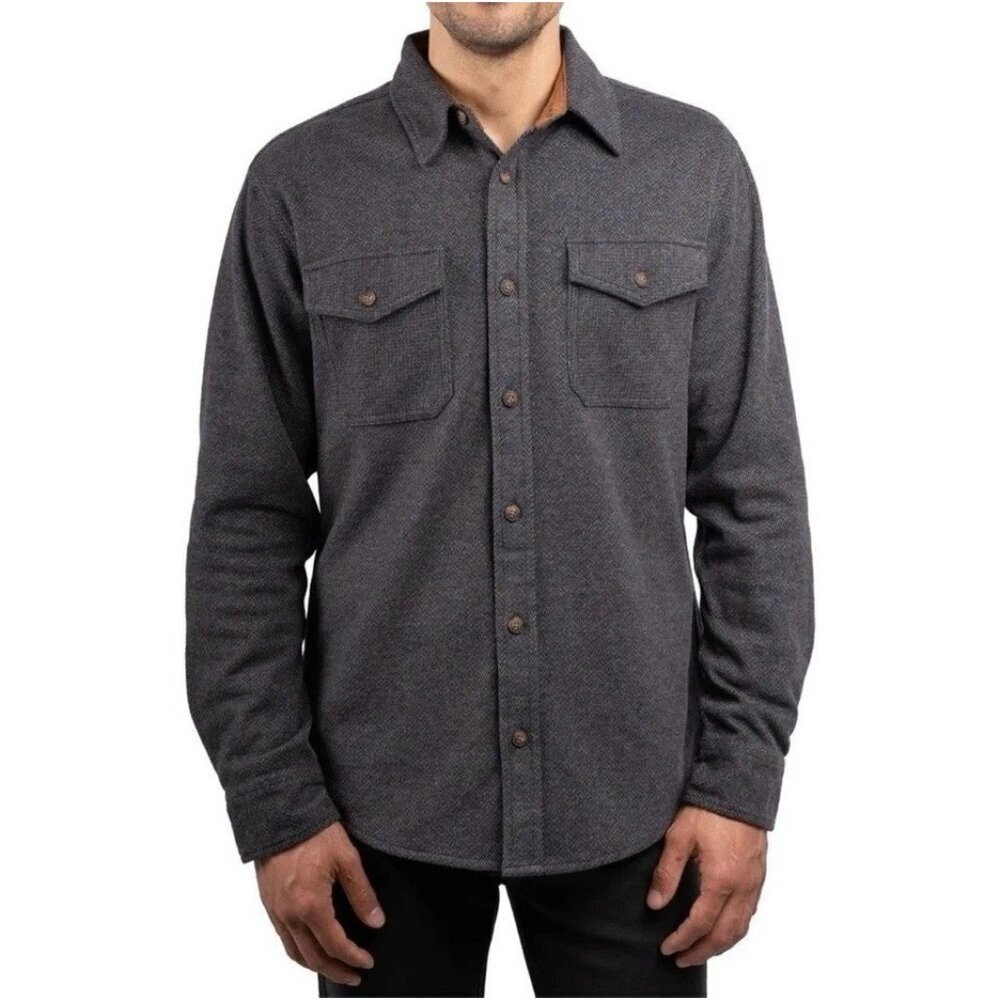 Jachs New York Men's Size L Blue Herringbone Button-Down Shirt Jacket N0270